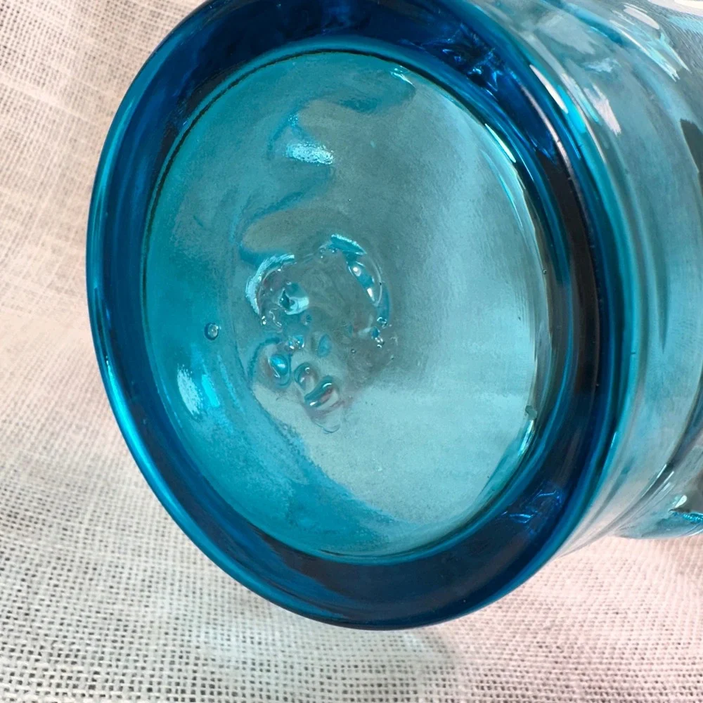 Bischoff Art Glass Ruffled Handkerchief Bowl Turquoise Blue Mid Century Modern